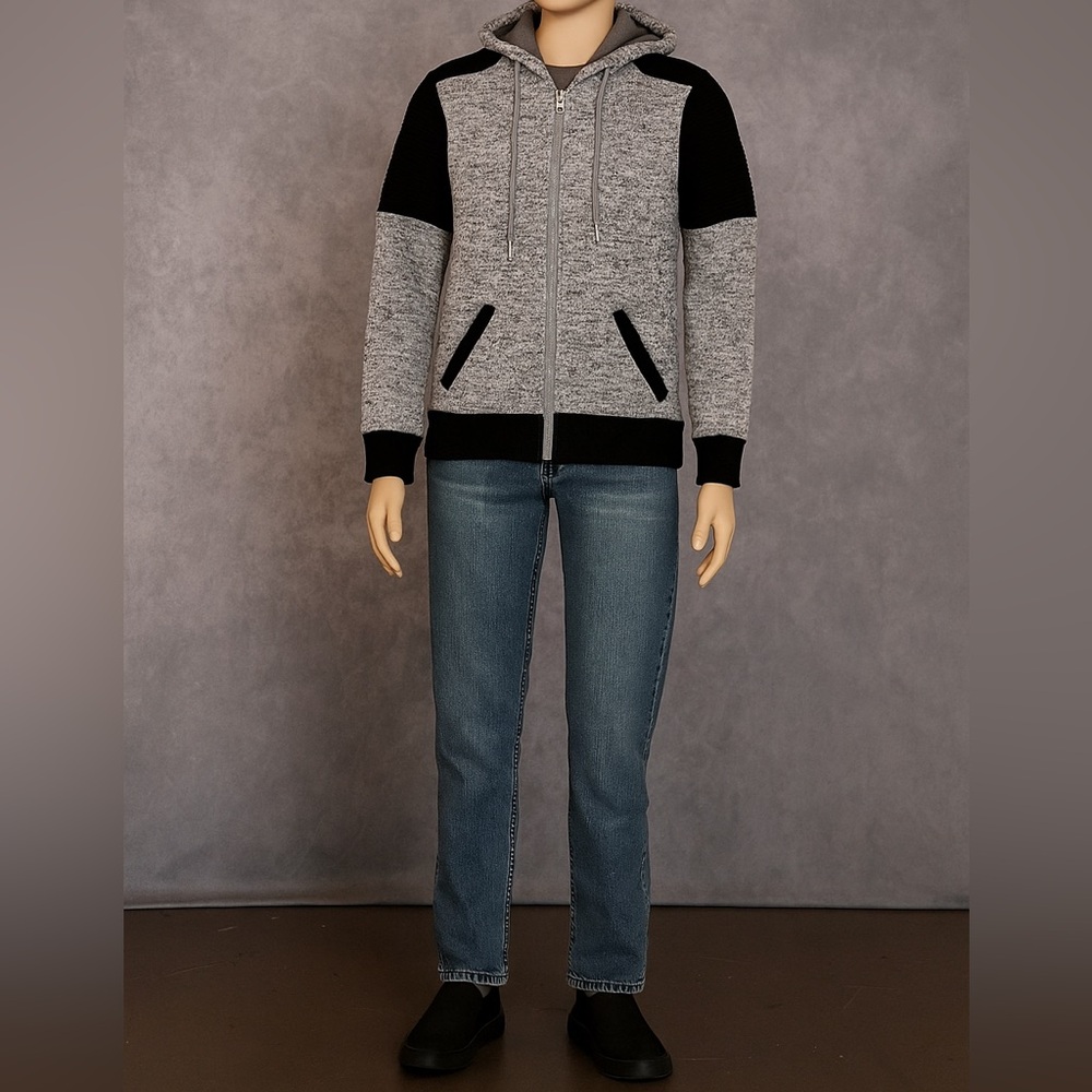 Brooklyn Standard Men’s Jacket Hoodie With Zipper Small Black Gray Y2K Warm